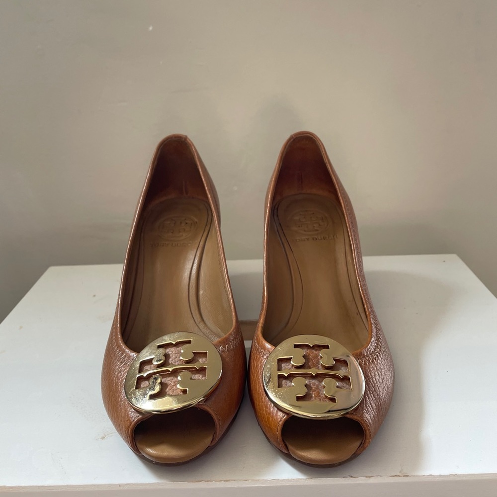 Tory Burch peep toe wedges
